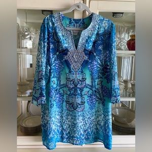 Chico’s Blue Tunic Top size 16/18. With embellishments